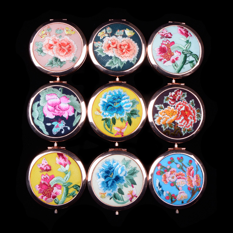 饶平化妆随身镜精品出国送礼刺绣中国风古风摄影 手绣镜子