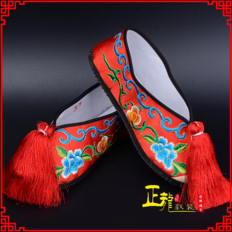 饶平京剧越剧戏曲彩鞋花旦绣花 普平底彩鞋